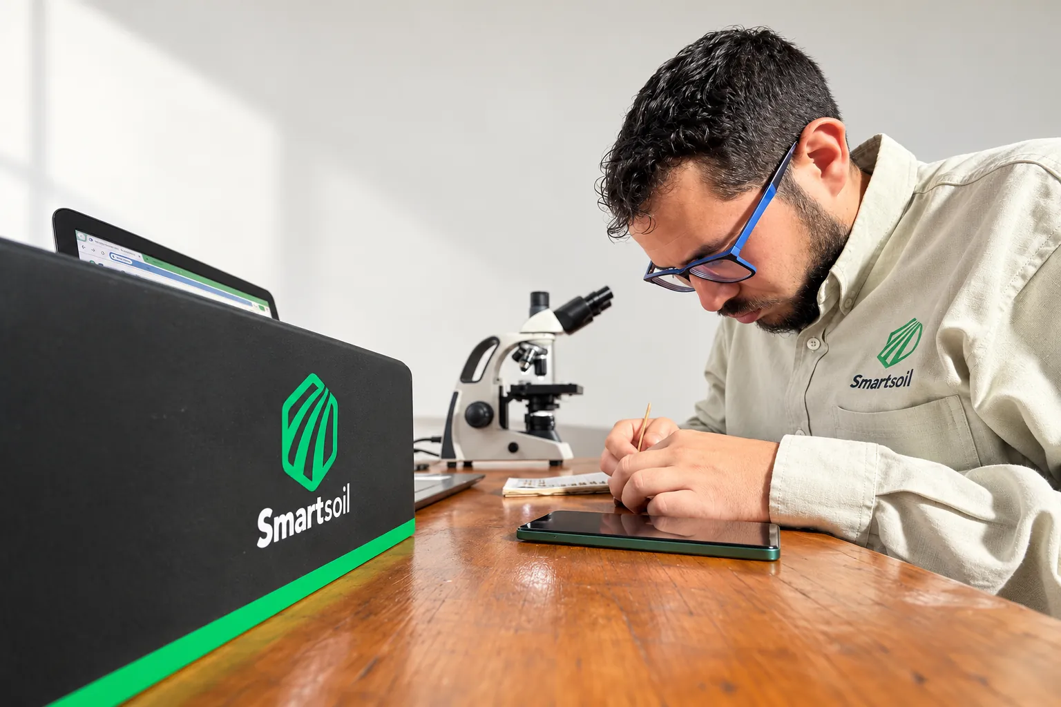 MiniLab in the SmartSoil laboratory, with a technician analyzing samples